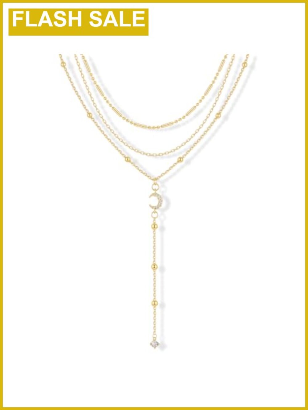 14K Gold Plated Layered Necklace Set Y Lariat CZ Pave Women Jewelry Gift